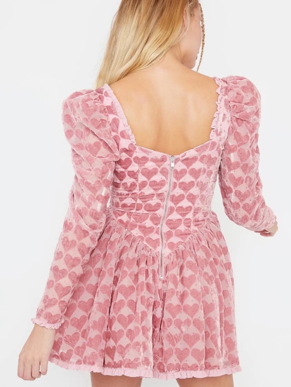 For Love and Lemons Pink Heart Velvet Sweetheart Mini Dress - Picture 2 of 9